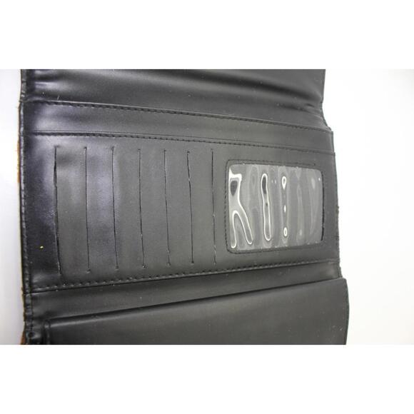 Western Vegan Leather Mixed Faux Hide Bling Belt Trifold Long Wallet - Picture 6 of 11